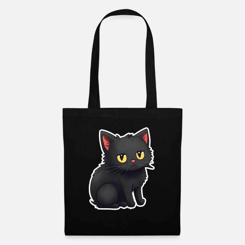 niedliche-schwarze-Katzen-Aufkleber-Sticker - Stoffbeutel - Schwarz