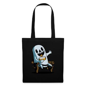 Halloween ghost eating sandwich on park bench - Tote Bag - black - Front