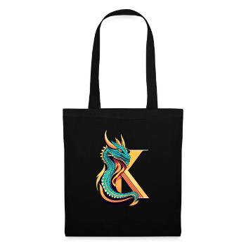Buchstabe K mit Drache - Stoffbeutel - Schwarz - Vorne