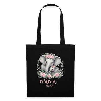 Mama 2024 Elephant Floral Wreath Celebration - Stoffbeutel - Schwarz - Vorne