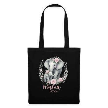 Mama 2024 Elephant Floral Wreath Celebration - Stoffbeutel - Schwarz - Vorne
