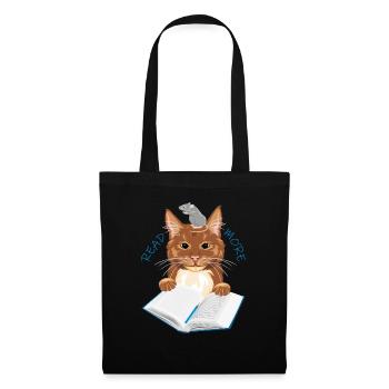 Katz und Maus lieben es, Bücher zu lesen - Stoffbeutel - Schwarz - Vorne