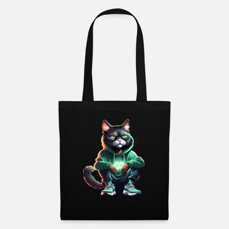 Schwarze Hip Hop Katze - Stoffbeutel - Schwarz