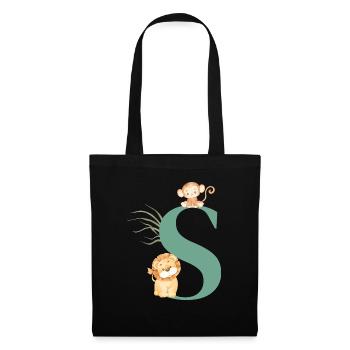 Lettre s vert animaux jungle - Sac en tissu - noir - Devant