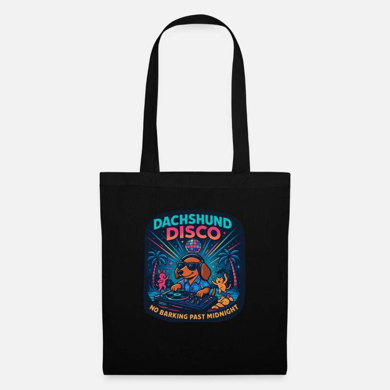 Dachshund Disco – Kein Bellen nachts - Stoffbeutel - Schwarz