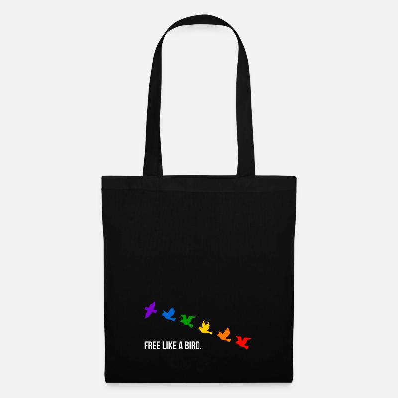Free like a bird, in Regenbogenfarben - Weiß - Stoffbeutel - Schwarz