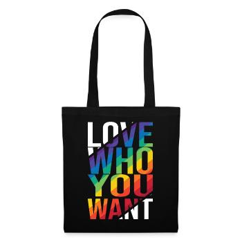 Love Who You Want Gay Pride LGBTQ Regenbogen CSD - Stoffbeutel - Schwarz - Vorne