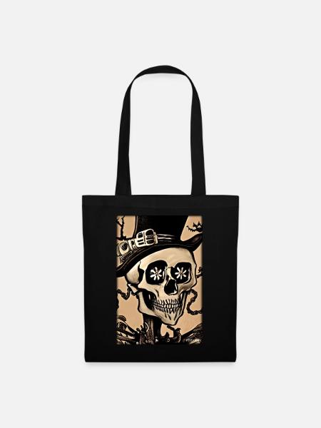 Skelett Totenschädel Blume Steampunk Halloween - Stoffbeutel - Schwarz