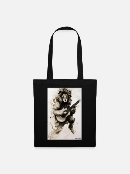 Lion Guitar Wildlife Muzikant Big Cat Zoo Nature - Stoffen tas - zwart