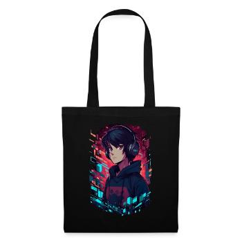 Anime Boy Gamer - Anime Shirt - Stoffbeutel - Schwarz - Vorne