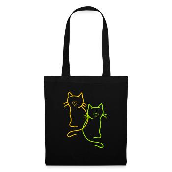 Vintage Katzen Retro Herz - Stoffbeutel - Schwarz - Vorne