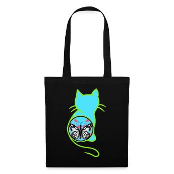 Vintage Retro Spring Cat Butterfly 80's - Tote Bag - black - Front
