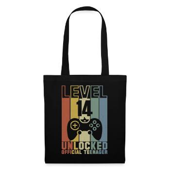 LEVEL 14 FREIGESCHALTET 14. GEBURTSTAG GESCHENK - Stoffbeutel - Schwarz - Vorne