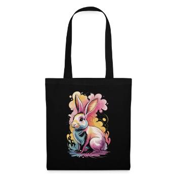 Bunter Aquarell Hase – Niedliches Tiermotiv - Stoffbeutel - Schwarz - Vorne