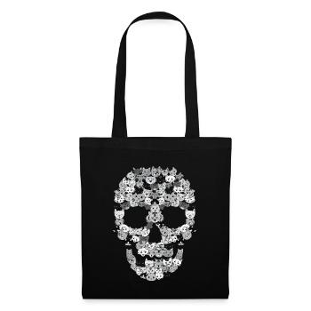 Crâne chats | Cadeau tête de chat chaton - Sac en tissu - noir - Devant