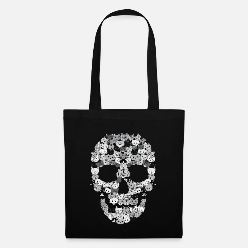 Totenkopf Katzen | Kätzchen Katze Kopf Geschenk - Stoffbeutel - Schwarz