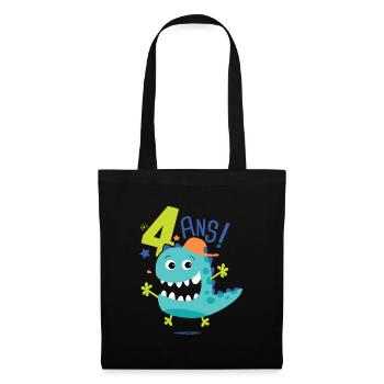 j'ai 4 ans Cadeau anniversaire 4 ans dinosaure - Sac en tissu - noir - Devant
