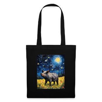 Sanglier, Van Gogh, Nuit Étoilée, Animal, Cochon - Sac en tissu - noir - Devant