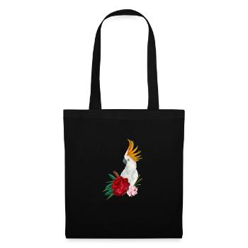 Cacatoès perroquet coloré avec cadeau d'éventail de fleurs - Sac en tissu - noir - Devant