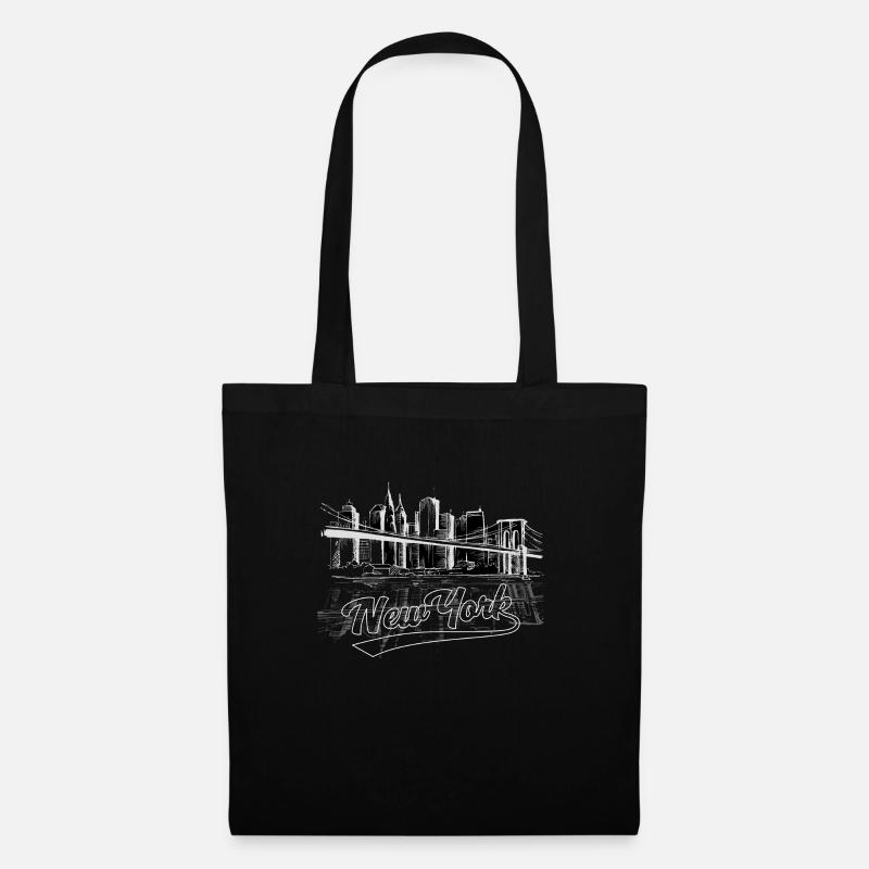 New York Brooklyn Bridge Retro Skyline Souvenir - Stoffbeutel - Schwarz