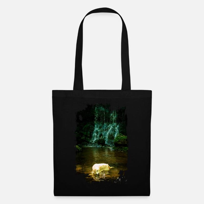 Golden Retriever mit Wasserfall - Stoffbeutel - Schwarz
