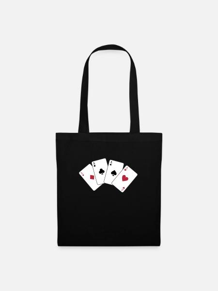Karten, Poker, Ass, Spielkarten - Stoffbeutel - Schwarz
