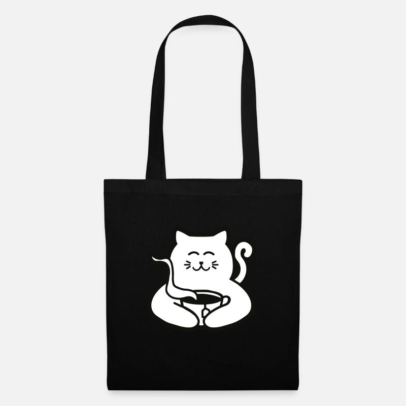 Katze mit Tee Earl Grey - Stoffbeutel - Schwarz