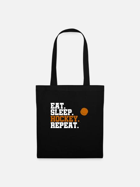 Eat Sleep Hockey Repeat Geschenk Puck - Stoffbeutel - Schwarz