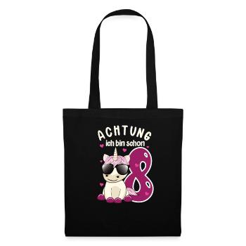 Kinder Geburtstag 8 Jahre Einhorn Mädchen T-shirt - Stoffbeutel - Schwarz - Vorne