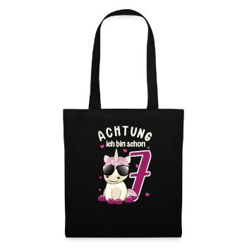 Geburtstag 7 Jahre Kinder Mädchen Einhorn T-shirt - Stoffbeutel - Schwarz - Vorne
