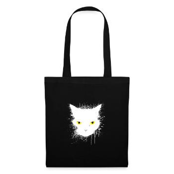 weiß Katze, fluffy cat - Stoffbeutel - Schwarz - Vorne