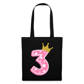 3 Krone 3. Geburtstag 3 Jahre - Stoffbeutel - Schwarz - Vorne