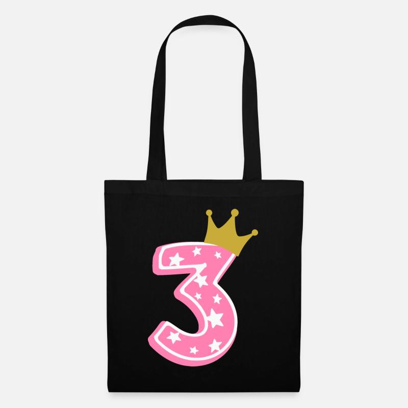 3 Krone 3. Geburtstag 3 Jahre - Stoffbeutel - Schwarz