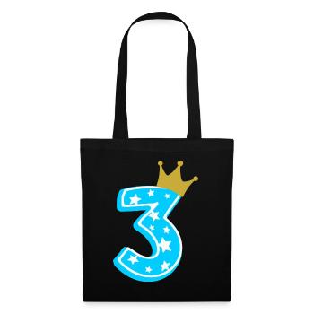 3 Krone 3. Geburtstag 3 Jahre - Stoffbeutel - Schwarz - Vorne