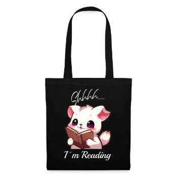Chat avec livre - Sac en tissu - noir - Devant