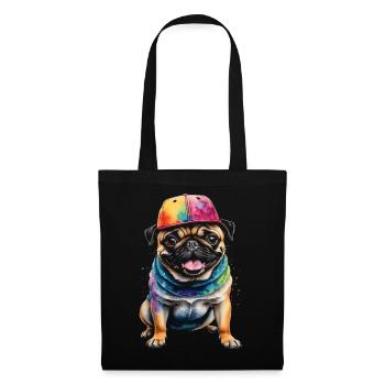 Pug Snapback Cap Dog Colorful Funny Design Print - Tote Bag - black - Front