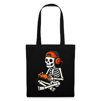 Skelett Gamer in Kopfhörern Halloween - Stoffbeutel - Schwarz - Vorne
