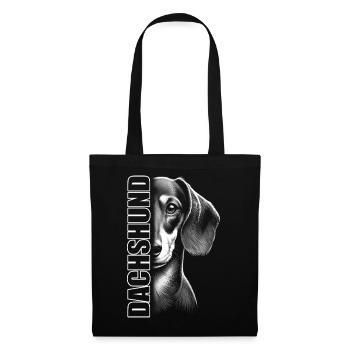 Portrait de teckel avec lettres verticales DACHSHUND - Sac en tissu - noir - Devant