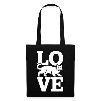 Cat Silhouette integrierte LOVE-Grafik - Stoffbeutel - Schwarz - Vorne