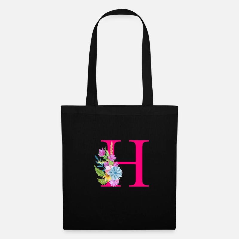 H Buchstabe Pink - Stoffbeutel - Schwarz