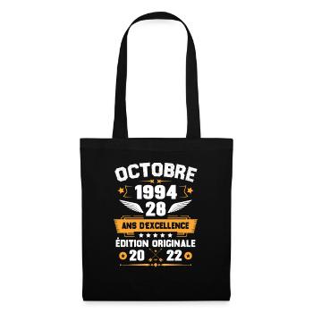 Octobre 1994 Idée cadeau d'anniversaire 28 ans - Sac en tissu - noir - Devant