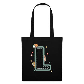 Buchstabe l Fahrzeug - personalisiertes Kindergeschenk - Stoffbeutel - Schwarz - Vorne