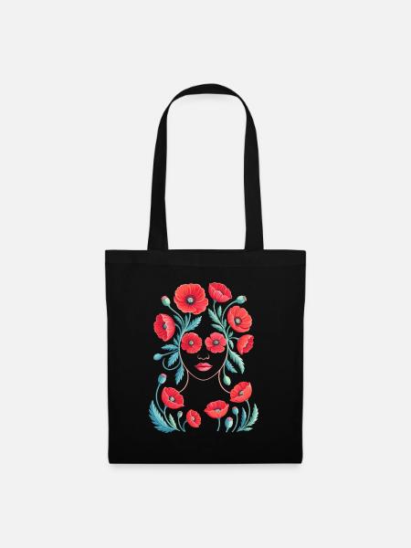 Damen Silhouette Poppy Flower Damen - Stoffbeutel - Schwarz