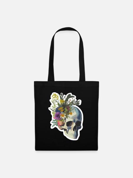 Human Skull & Flowers 9 - Tote Bag - black