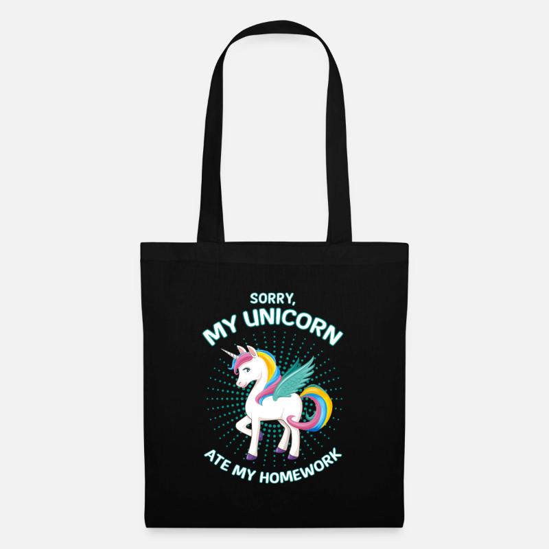 Einhorn Unicorn Schule Homework Fun Geschenk - Stoffbeutel - Schwarz