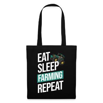 Essen Schlafen Farm Spruch - Stoffbeutel - Schwarz - Vorne