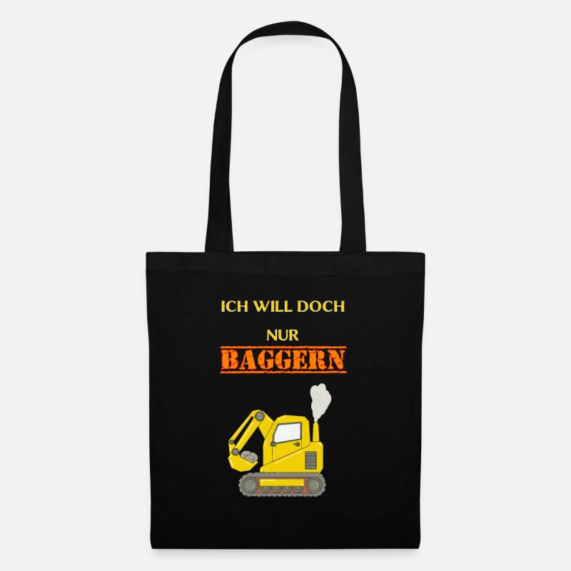 Bagger - Bauarbeiter - Handwerker - Baustelle - Stoffbeutel - Schwarz