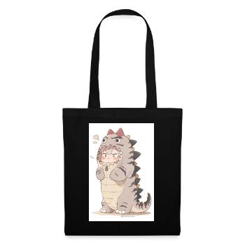 Dino Dreams: Captivating Drawing of a Cute Anime - Tote Bag - black - Front