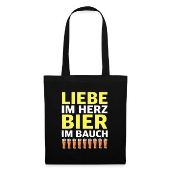 Liebe im Herz Bier im Bauch | Party, grillen - Stoffbeutel - Schwarz - Vorne