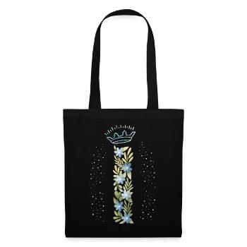 Monogramm Buchstabe I mit Krone, florales Ornament - Stoffbeutel - Schwarz - Vorne